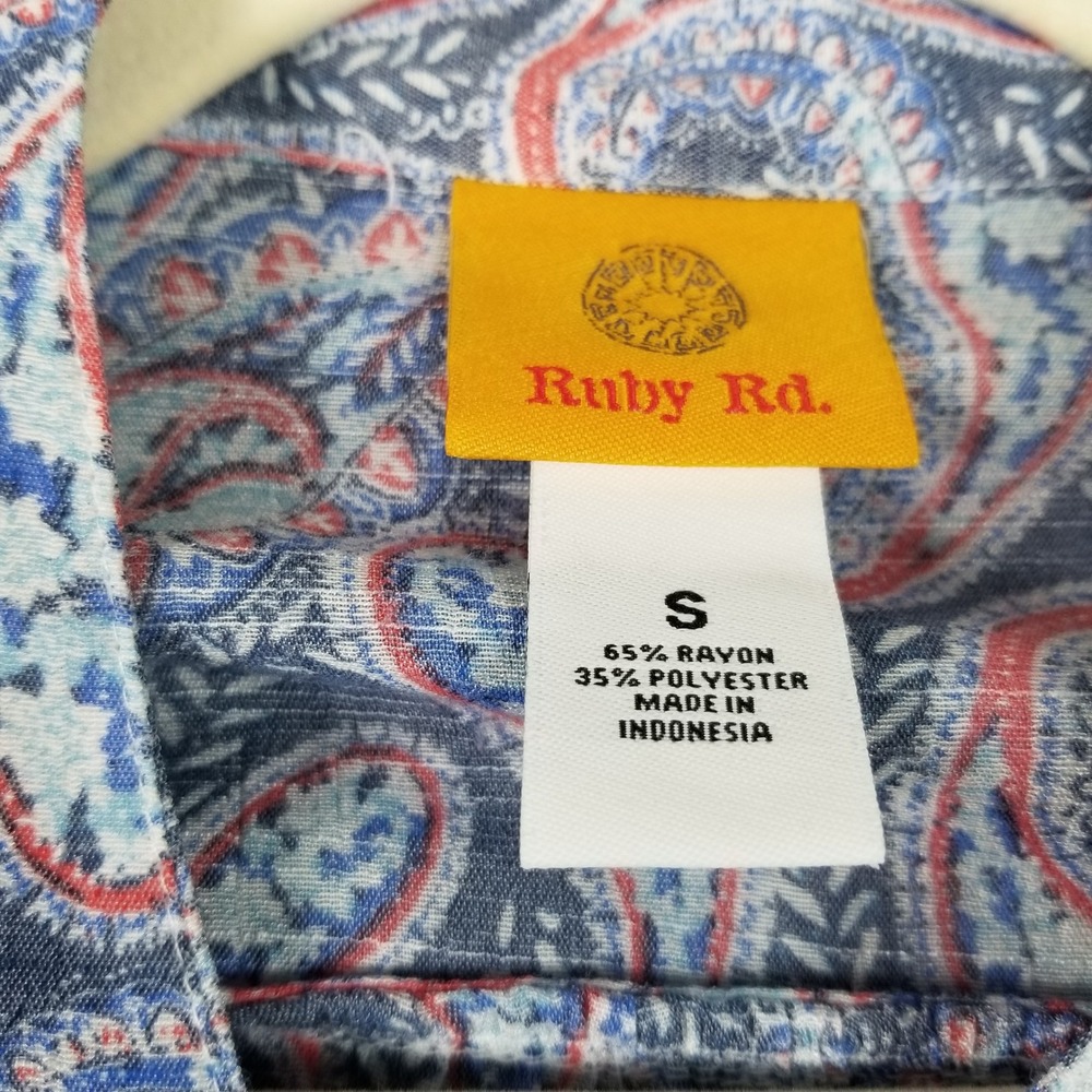 Ruby Rd Button Up Shirt Women's Small S Blue Red Paisley See Through 3/4 Sleeve - Picture 6 of 9